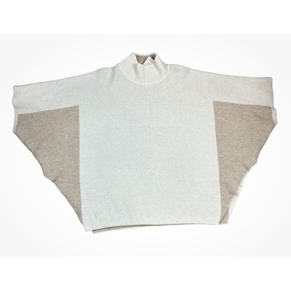 Note di Anita‎ Wool/Cashmere Poncho Mockneck Sweater Camel/Ivory Italy Size OS